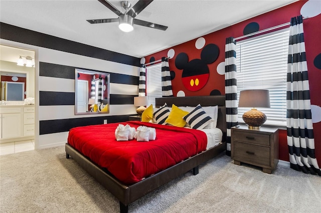 2026 Lelani Cir, Davenport, FL 33897 - bedroom featuring carpet flooring, connected bathroom, and a ceiling fan