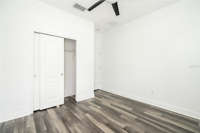 15586 Hamlin Blossom Ave, Winter Garden, FL 34787 - unfurnished bedroom featuring dark wood-style flooring, a closet, and ceiling fan