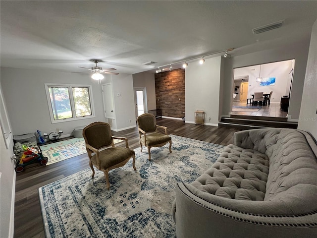1159 E Winged Foot Cir, Winter Springs, FL 32708 - living area with rail lighting, wood finished floors, and a ceiling fan