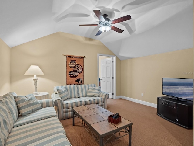 8974 Grey Hawk Pt, Orlando, FL 32836 - carpeted living area with a ceiling fan and lofted ceiling
