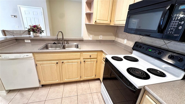 1375 Lake Shadow Cir Unit 11203, Maitland, FL 32751 - kitchen featuring range with electric stovetop, black microwave, white dishwasher, open shelves, and light tile patterned floors