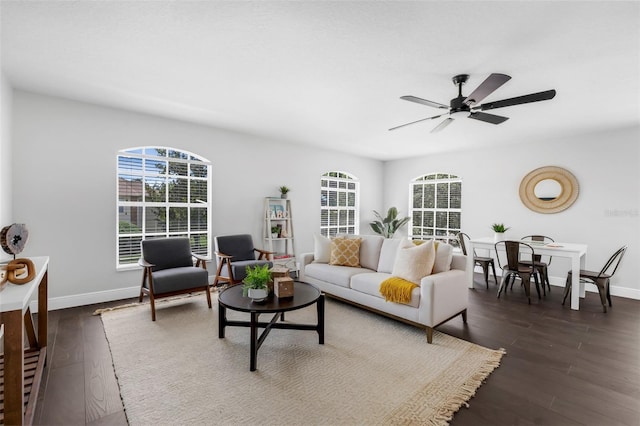1121 Needlewood Loop, Oviedo, FL 32765 - living room featuring dark wood-style flooring and a ceiling fan