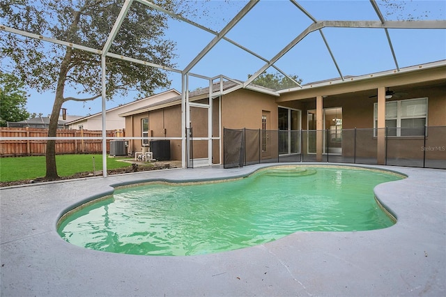 2408 Groveway Dr, Valrico, FL 33596 - view of pool with a patio, ceiling fan, and glass enclosure