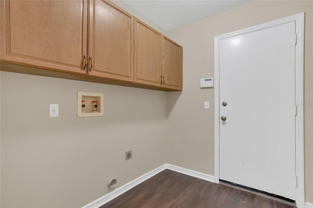 2408 Groveway Dr, Valrico, FL 33596 - washroom featuring washer hookup, hookup for an electric dryer, cabinet space, and dark wood-type flooring