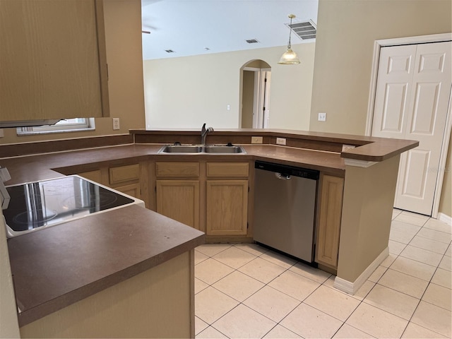 2116 New Victor Rd, Ocoee, FL 34761 - kitchen with dishwasher, dark countertops, and light tile patterned floors