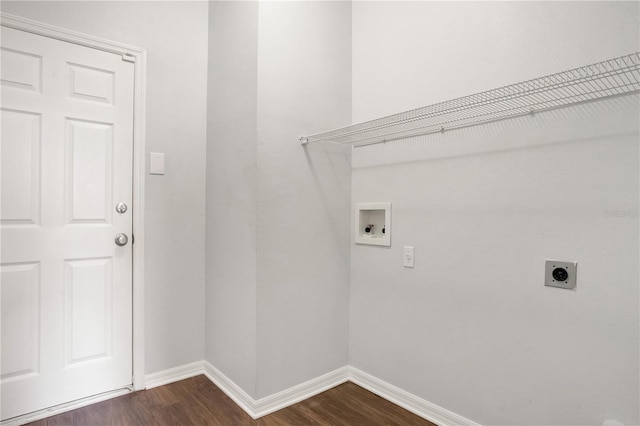 13510 Copper Belly Ct, Riverview, FL 33569 - laundry area with electric dryer hookup, hookup for a washing machine, and dark wood-style floors