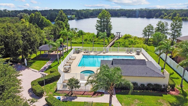 5209 Cape Hatteras Dr, Clermont, FL 34714 - view from above of property with a pool and a large body of water