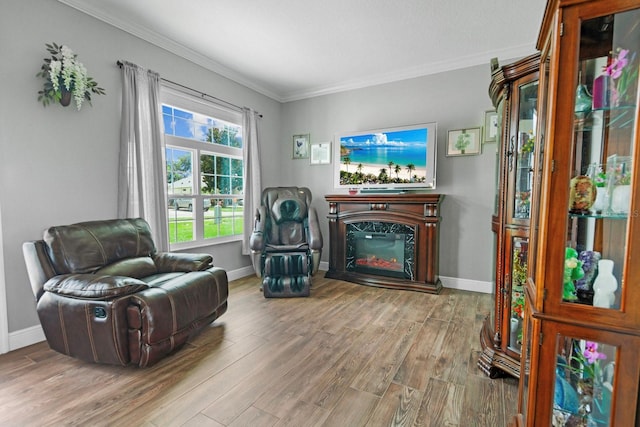 5209 Cape Hatteras Dr, Clermont, FL 34714 - sitting room with a high end fireplace, wood finished floors, and ornamental molding