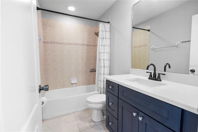 5209 Cape Hatteras Dr, Clermont, FL 34714 - full bathroom with tile patterned floors, vanity, and shower / tub combo with curtain