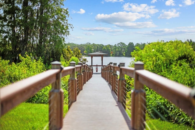 5209 Cape Hatteras Dr, Clermont, FL 34714 - dock with a water view, a forest view, and a gazebo