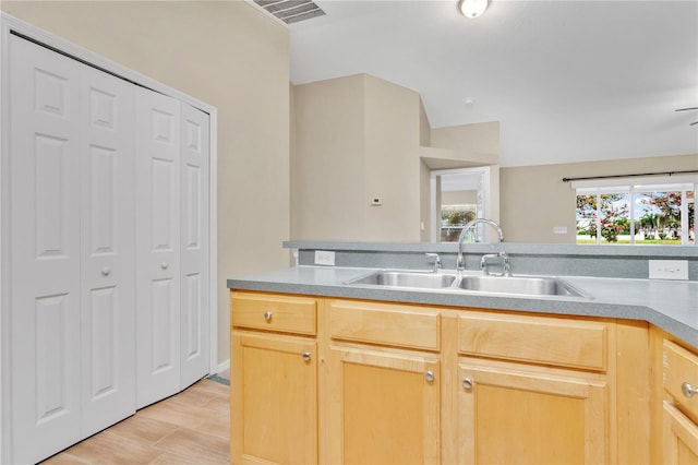 11813 Colyar Ln, Parrish, FL 34219 - kitchen featuring light brown cabinetry, light countertops, and light wood-style flooring