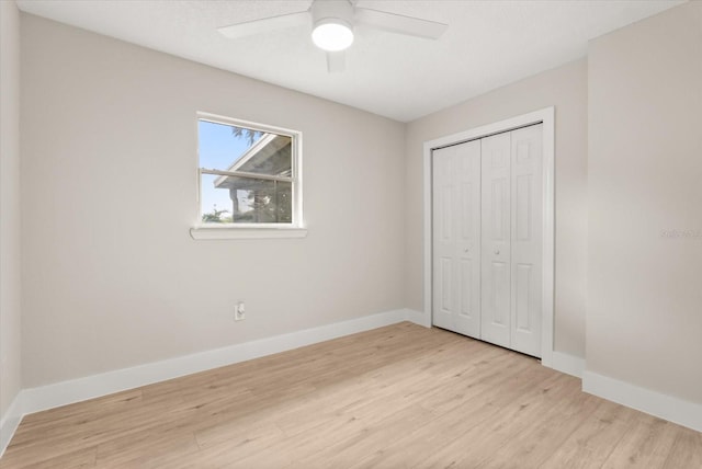 213 Flagler Ave, Edgewater, FL 32132 - unfurnished bedroom featuring light wood-type flooring, a closet, and ceiling fan