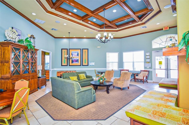 2426 Caravelle Cir, Kissimmee, FL 34746 - community lobby featuring a towering ceiling, ornamental molding, coffered ceiling, beam ceiling, and recessed lighting