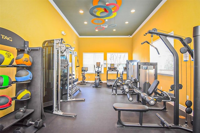 2426 Caravelle Cir, Kissimmee, FL 34746 - exercise room featuring ornamental molding and recessed lighting