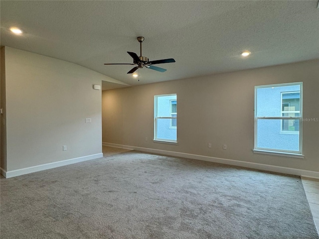 4038 Sagefield Dr, Harmony, FL 34773 - empty room with a textured ceiling, a ceiling fan, carpet flooring, recessed lighting, and lofted ceiling