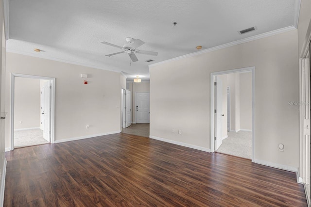 4881 Cypress Woods Dr Unit 3203, Orlando, FL 32811 - unfurnished room with ornamental molding, dark wood-type flooring, ceiling fan, a textured ceiling, and a pendent fire sprinkler