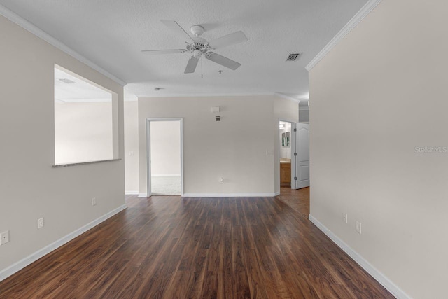 4881 Cypress Woods Dr Unit 3203, Orlando, FL 32811 - empty room featuring ceiling fan, ornamental molding, dark wood-type flooring, and a textured ceiling
