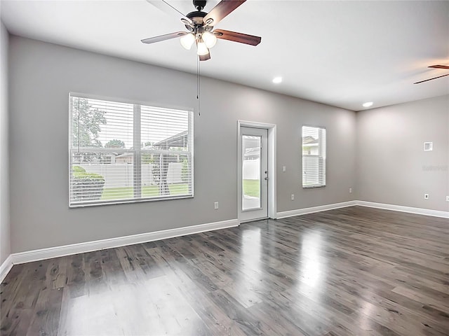 11127 Irish Moss Ave, Riverview, FL 33569 - empty room with a ceiling fan, wood finished floors, and recessed lighting
