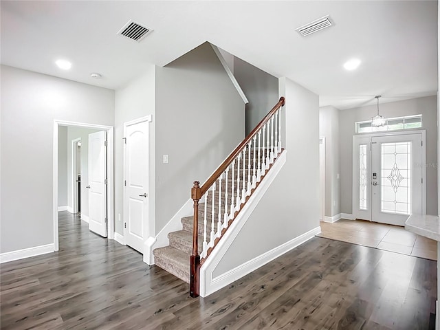 11127 Irish Moss Ave, Riverview, FL 33569 - foyer entrance featuring stairway, wood finished floors, and recessed lighting