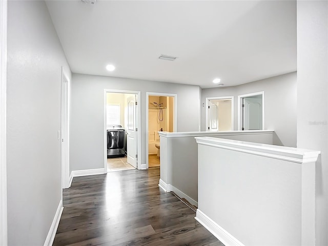 11127 Irish Moss Ave, Riverview, FL 33569 - corridor with an upstairs landing, recessed lighting, and dark wood-style flooring