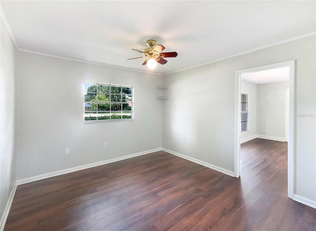 1215 Merlyn St, Lakeland, FL 33813 - spare room featuring crown molding, a ceiling fan, and dark wood-type flooring