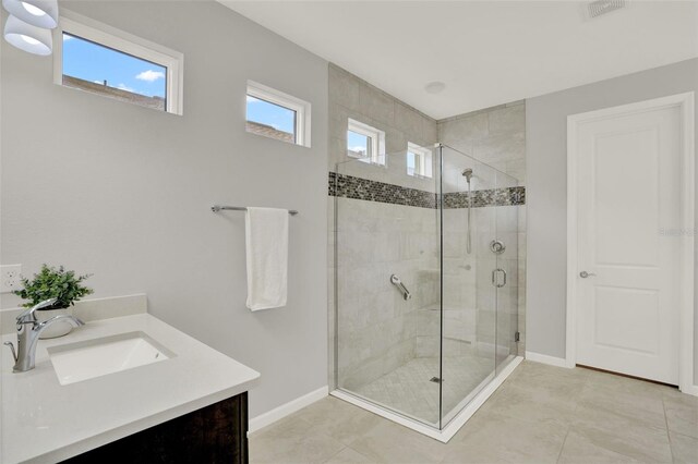 470 Briarbrook Way, Deland, FL 32724 - bathroom with a shower stall, vanity, and tile patterned flooring
