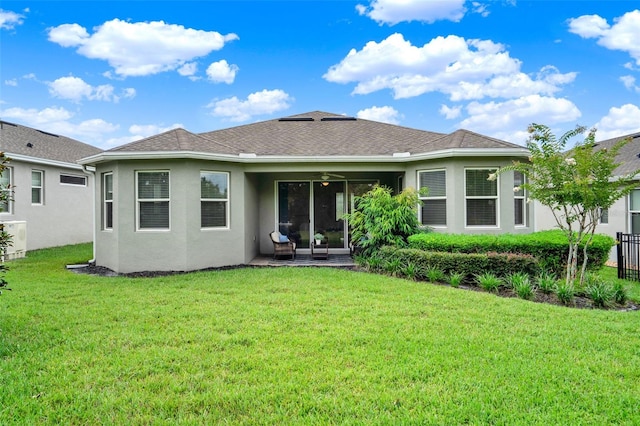 470 Briarbrook Way, Deland, FL 32724 - back of property featuring stucco siding, a ceiling fan, a patio, and roof with shingles