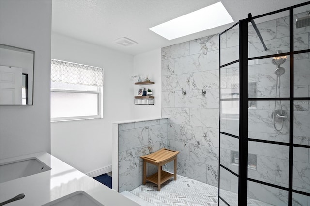 1145 Jaybee Ave, Davenport, FL 33897 - bathroom featuring a skylight, walk in shower, and vanity