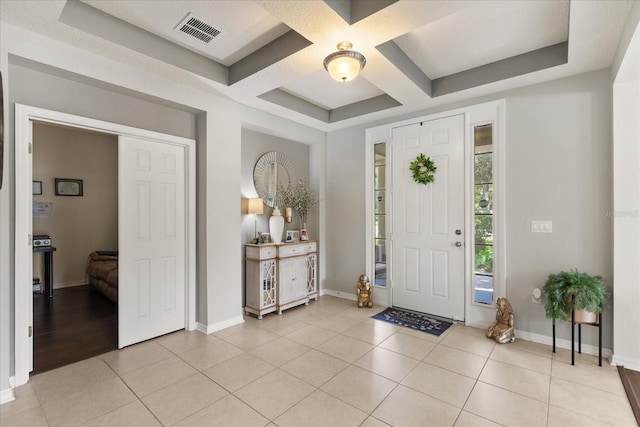 2700 Tree Meadow Loop, Apopka, FL 32712 - entrance foyer with coffered ceiling, light tile patterned floors, and beam ceiling