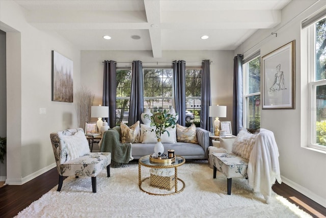 2700 Tree Meadow Loop, Apopka, FL 32712 - living area featuring healthy amount of natural light, wood finished floors, beamed ceiling, coffered ceiling, and recessed lighting