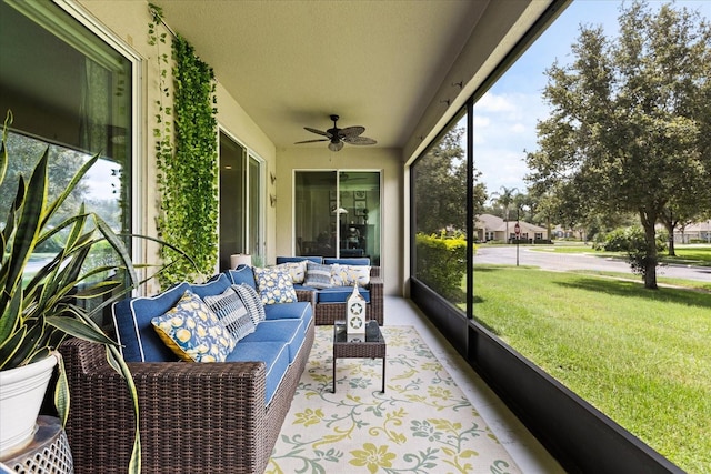 2700 Tree Meadow Loop, Apopka, FL 32712 - sunroom featuring ceiling fan and an outdoor living space