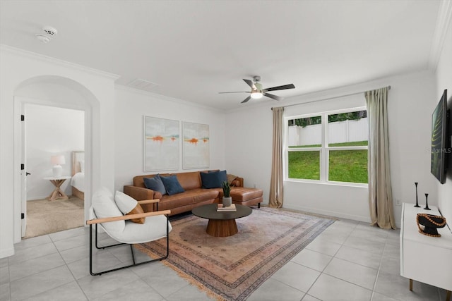 5684 Horseshoe Loop, Apopka, FL 32712 - living room with ceiling fan, light tile patterned flooring, and crown molding