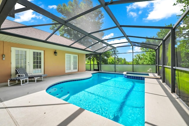 3422 Swallow Hill St, Clermont, FL 34714 - view of pool with french doors, a patio area, a pool with connected hot tub, and a lanai