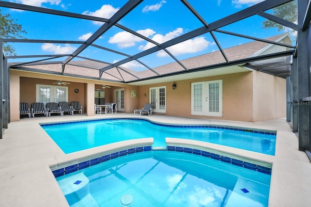 3422 Swallow Hill St, Clermont, FL 34714 - view of pool featuring french doors, a ceiling fan, a patio area, and a lanai