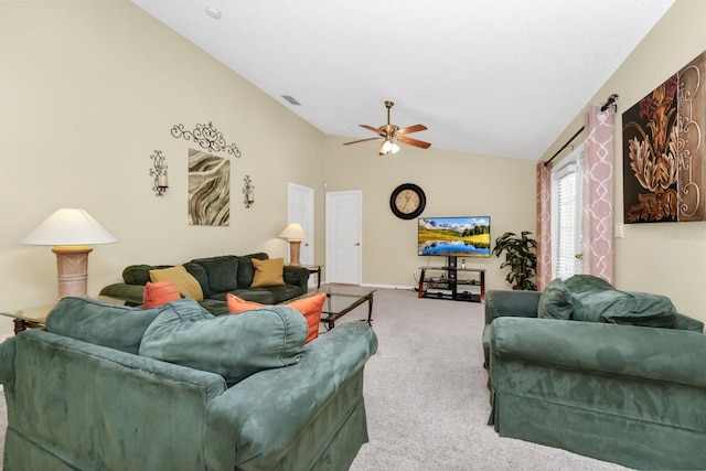3422 Swallow Hill St, Clermont, FL 34714 - carpeted living area featuring vaulted ceiling and a ceiling fan