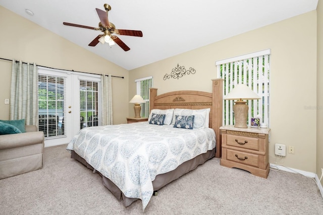 3422 Swallow Hill St, Clermont, FL 34714 - bedroom featuring access to exterior, lofted ceiling, light carpet, and ceiling fan