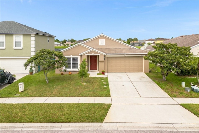15175 Sugargrove Way, Orlando, FL 32828 - view of front of house with a front yard, concrete driveway, an attached garage, and stucco siding