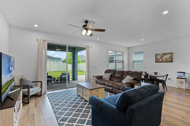 2936 Wild Mulberry Dr, Clermont, FL 34711 - living area with ceiling fan, light wood-style floors, and recessed lighting