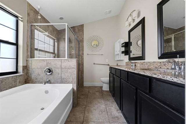 305 Chelmsford Ct, Kissimmee, FL 34758 - bathroom with a stall shower, a garden tub, double vanity, and tile patterned flooring