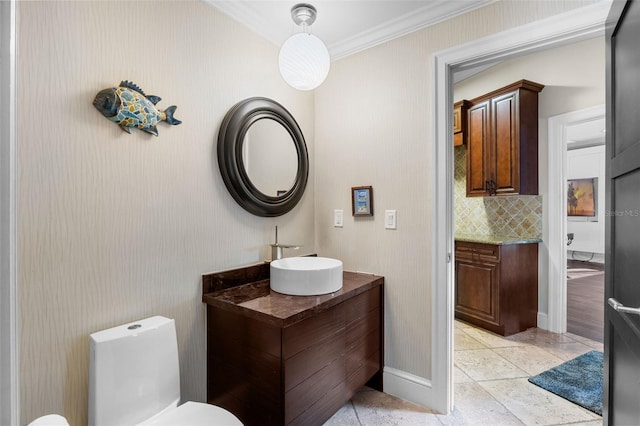 10545 Down Lakeview Cir, Windermere, FL 34786 - bathroom featuring vanity, crown molding, and backsplash