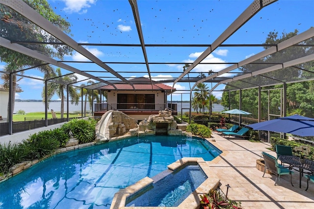 10545 Down Lakeview Cir, Windermere, FL 34786 - view of pool with a patio, a pool with connected hot tub, and a lanai