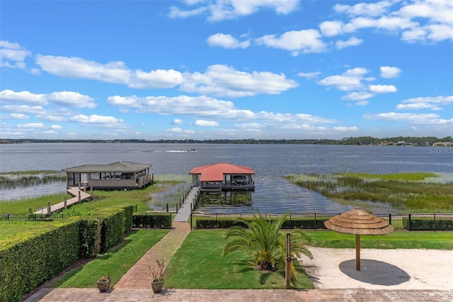 10545 Down Lakeview Cir, Windermere, FL 34786 - dock area featuring a water view and boat lift