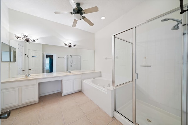 1762 Laurel Brook Loop, Casselberry, FL 32707 - full bath featuring a stall shower, a bath, double vanity, tile patterned floors, and ceiling fan
