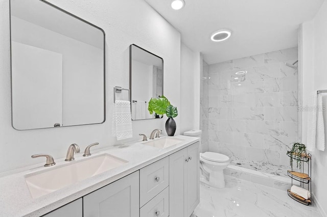 1870 Whispering Way, Tarpon Springs, FL 34689 - bathroom with marble finish flooring, double vanity, a stall shower, and recessed lighting