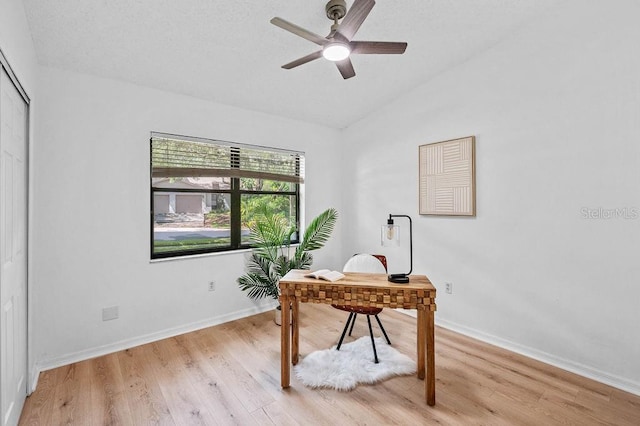1870 Whispering Way, Tarpon Springs, FL 34689 - home office with light wood-type flooring, lofted ceiling, and ceiling fan