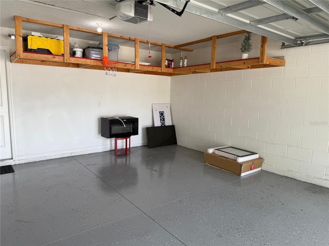 633 Flower Fields Ln, Orlando, FL 32824 - garage with a garage door opener, concrete block wall, and heating unit