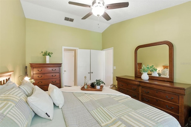 2212 Clementine Trl, Clermont, FL 34714 - bedroom with vaulted ceiling, ceiling fan, and carpet flooring
