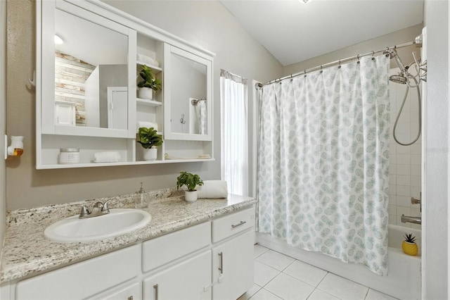 2212 Clementine Trl, Clermont, FL 34714 - full bath featuring vanity, shower / tub combo with curtain, and tile patterned flooring