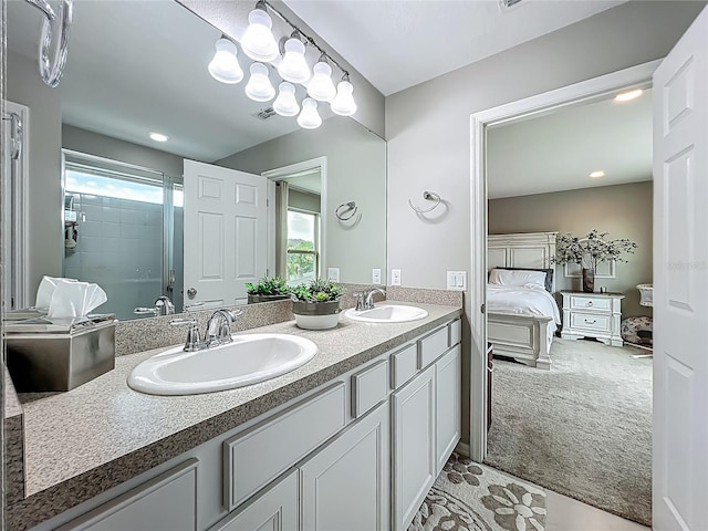 1808 Regal River Cir, Ocoee, FL 34761 - ensuite bathroom featuring double vanity, a shower, and recessed lighting