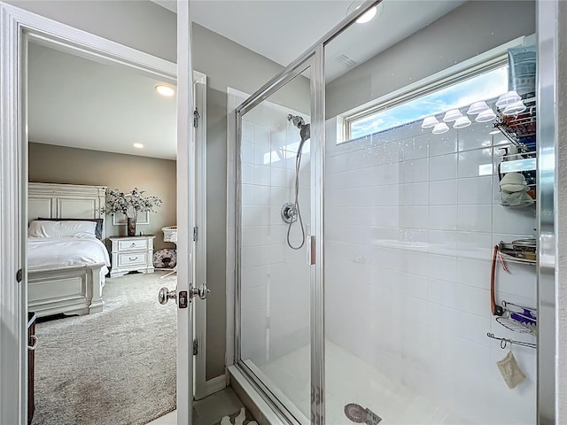 1808 Regal River Cir, Ocoee, FL 34761 - bathroom with connected bathroom, a shower stall, and recessed lighting